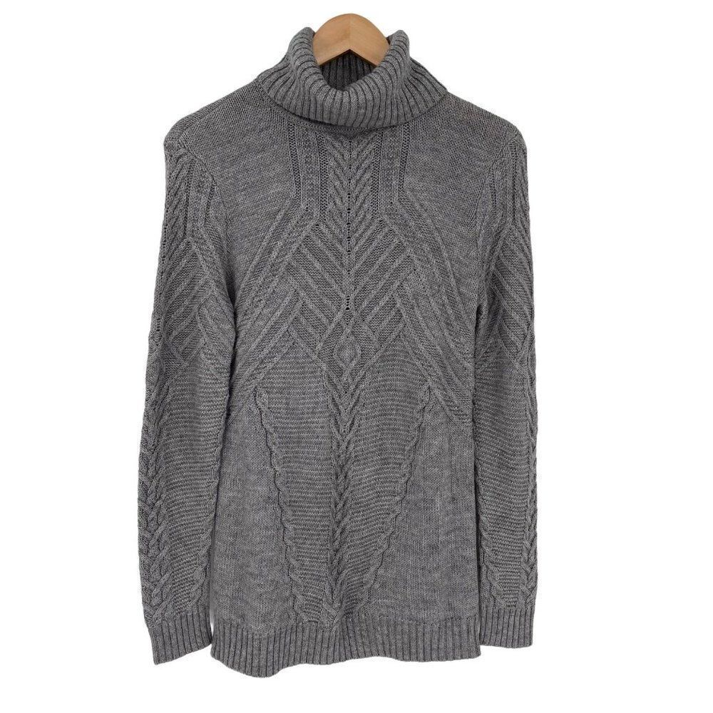 Orvis Cable Knit Turtleneck Sweater Wool Blend Long Sleeves Gray Women Small‎
